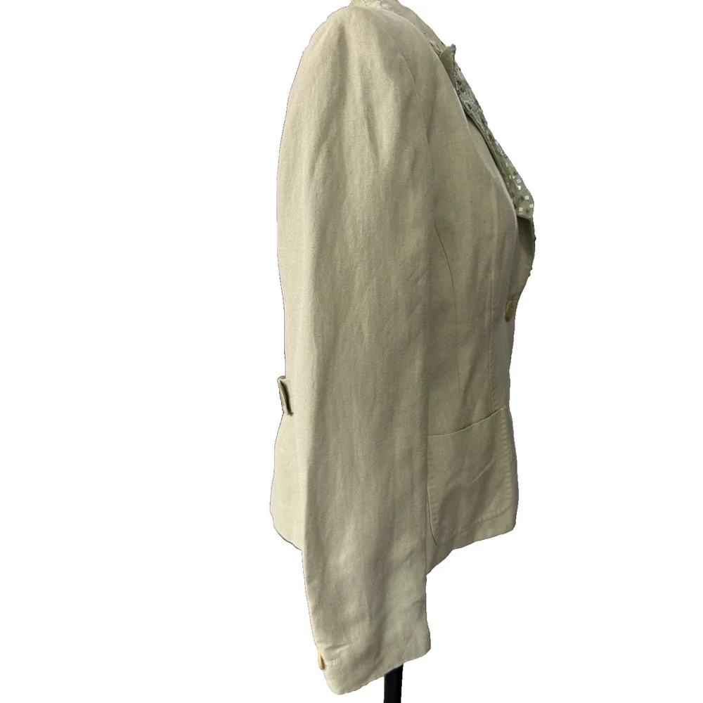 Kate Hill Women's Linen Blazer & Pants Suit Set Green Petite Mix Sizes 2P/4P